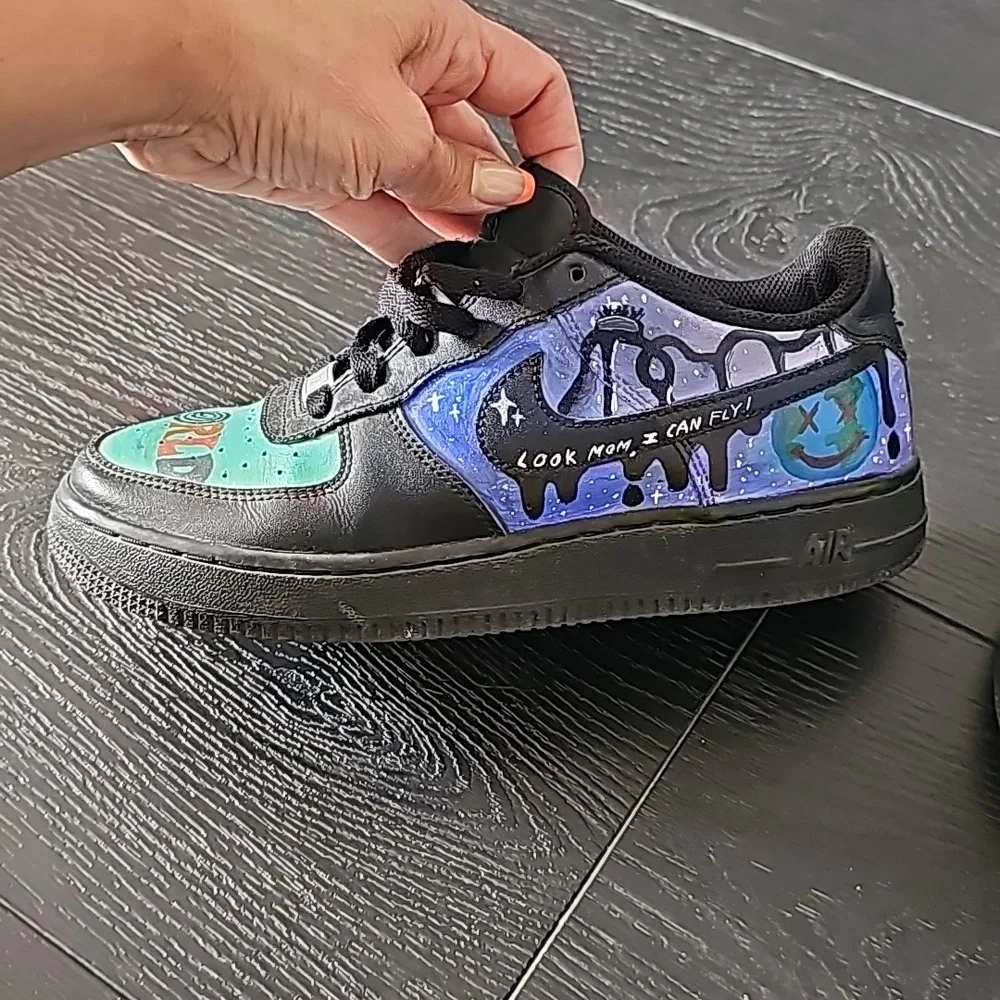✨️Custom Made✨ Nike Air Force 1 Travis Scott Astro World 5.5 Y Black Multi color - Picture 6 of 10